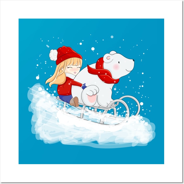 girl with polar bear sledge ski Wall Art by cw7info